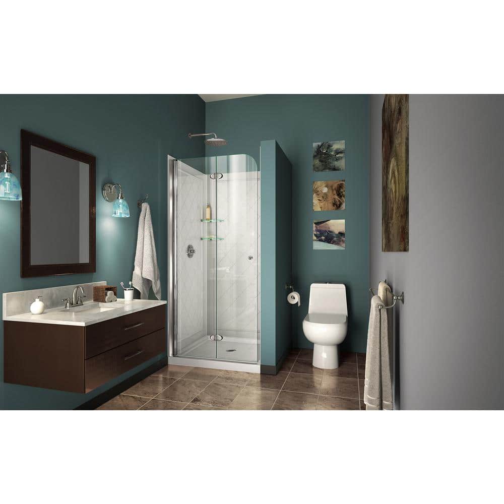 Aqua Fold 36" Frameless Chrome Shower Kit with Clear Glass