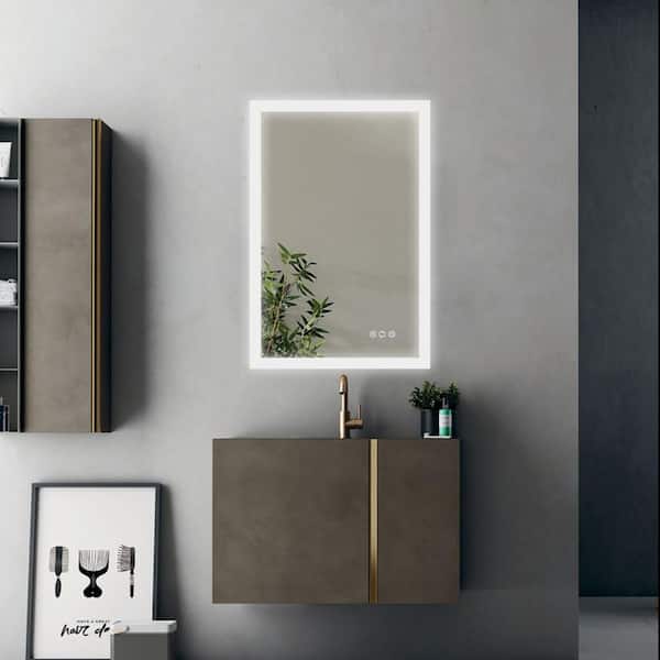 CASAINC 24 in. W x 36 in. H Rectangular Frameless Modern LED Anti-Fog Wall Mounted Bathroom Vanity Mirror