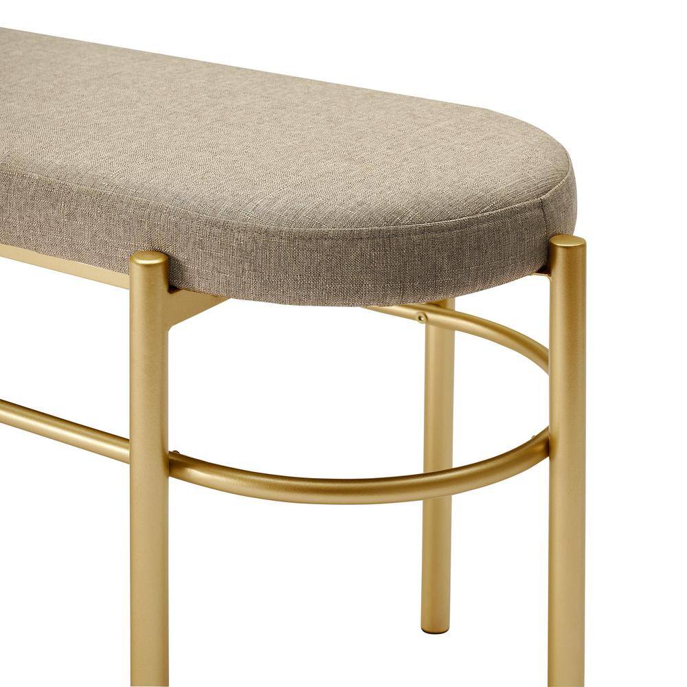 Taupe Upholstered Oval Entry Bench with Gold Frame, 48 Inch