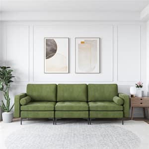 97 in. W Square Arm 4-Piece Suede Modular Sectional Sofa in Green with Side Storage Pocket and Metal Legs Army