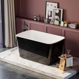 Muse 49 in. Black Acrylic Rectangle Flatbottom Freestanding Non-Whirlpool Soaking Bathtub Include Interior Seat