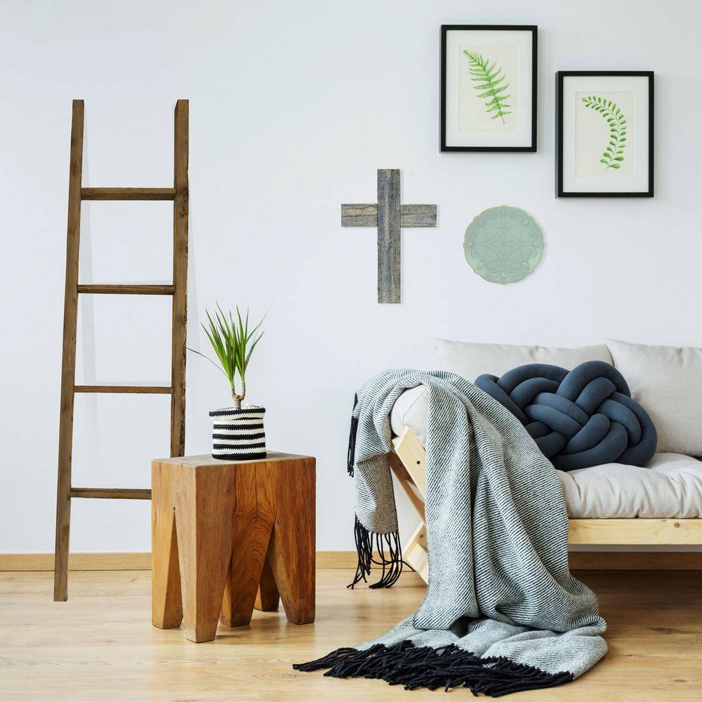 Salvage Red Rustic Wooden Decorative Ladder, 48" Height