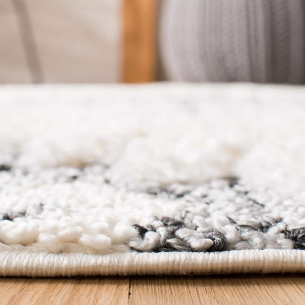Ivory and Grey Diamond Shag Synthetic Area Rug