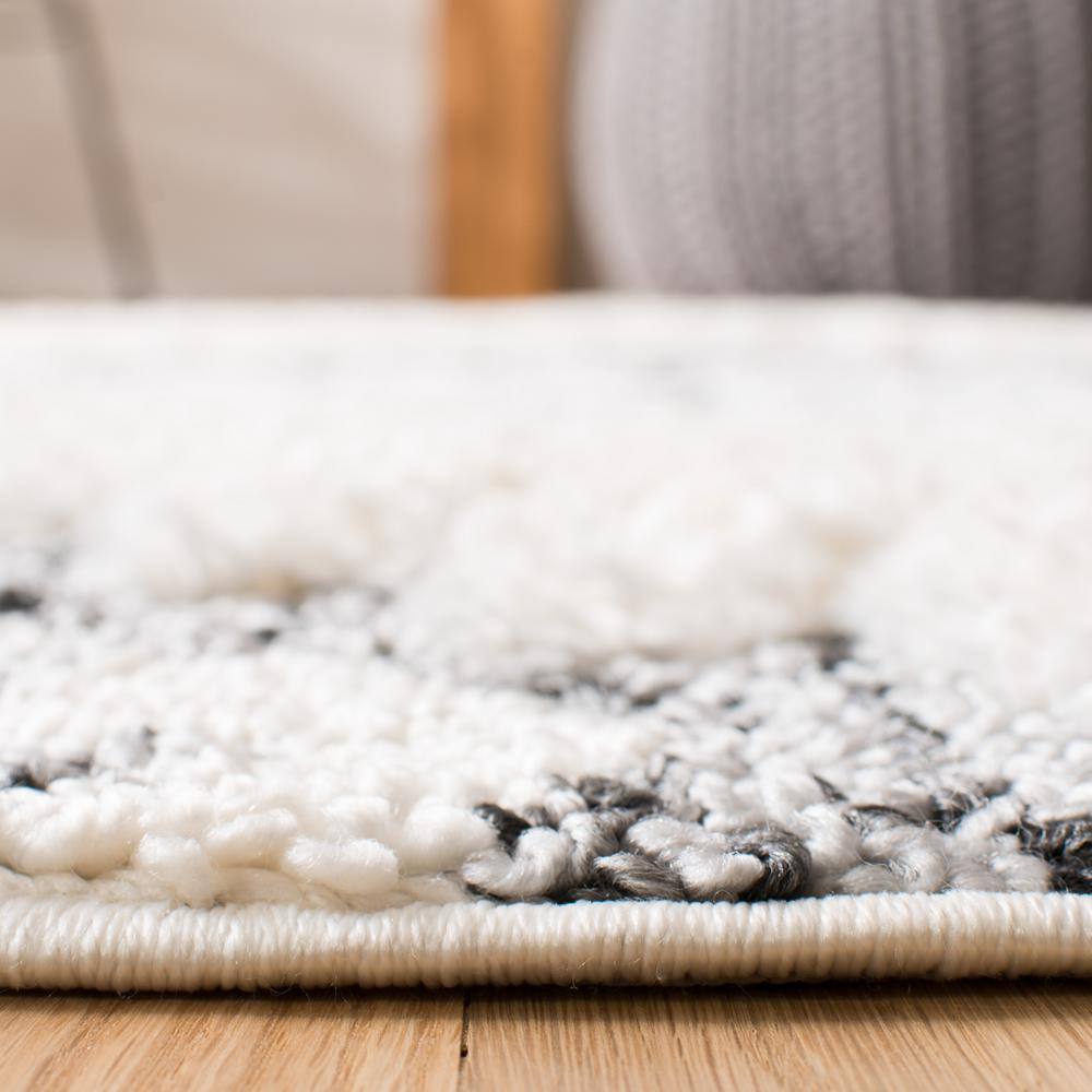 Ivory and Grey Diamond Shag 8' x 10' Area Rug