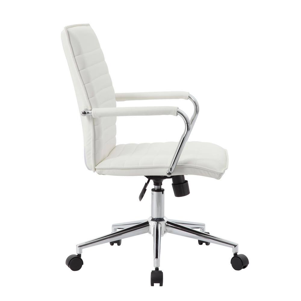 Elevate Chrome Base White Vinyl Task Chair with Fixed Arms