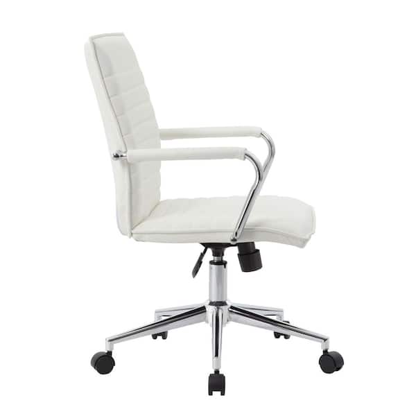 BOSS Office Products BOSS Mid-Back White Vinyl Desk Chair - Chrome Arms and  Base B9533C-WT - The Home Depot