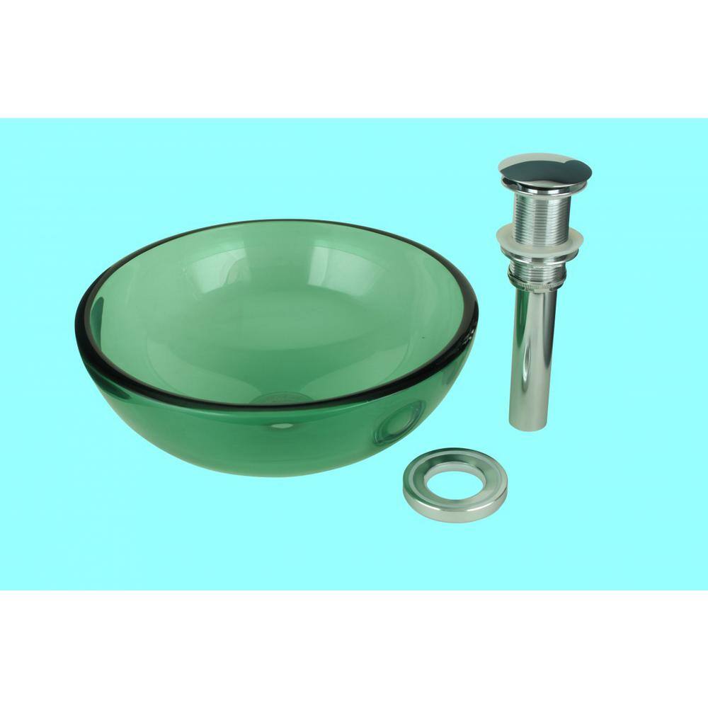 Green Tempered Glass Round Above-Counter Vessel Sink with Drain