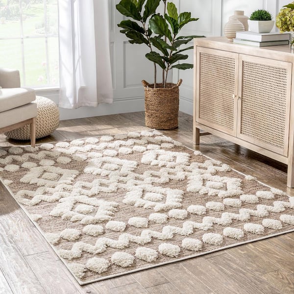 Bellagio Chiara Tribal Moroccan Beige 7 ft. 10 in. x 10 ft. 6 in. High-Low Flat-Weave Area Rug