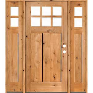 64 in. x 80 in. Craftsman Knotty Alder Wood 6-Lite Clear Stain Left Hand Inswing Single Prehung Front Door/Sidelites