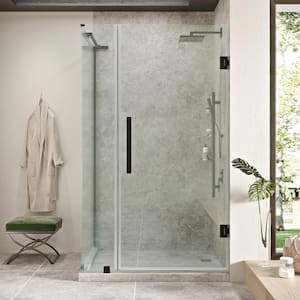 Tampa-Pro 29 13/16 in. W x 72 in. H Square Pivot Frameless Corner Shower Enclosure in Black with Shelves