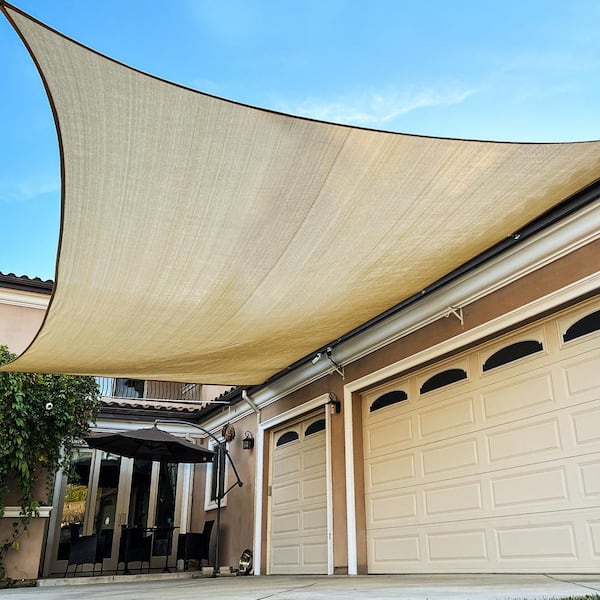 12 ft. x 16 ft. Sand Rectangle Sun Shade Sail For Backyard Deck Outdoor