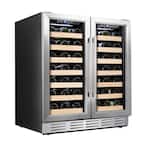 30 in. Wine Cooler 66 Bottle Dual Zone Built-in and Freestanding with Stainless Steel and Glass French-Door Style