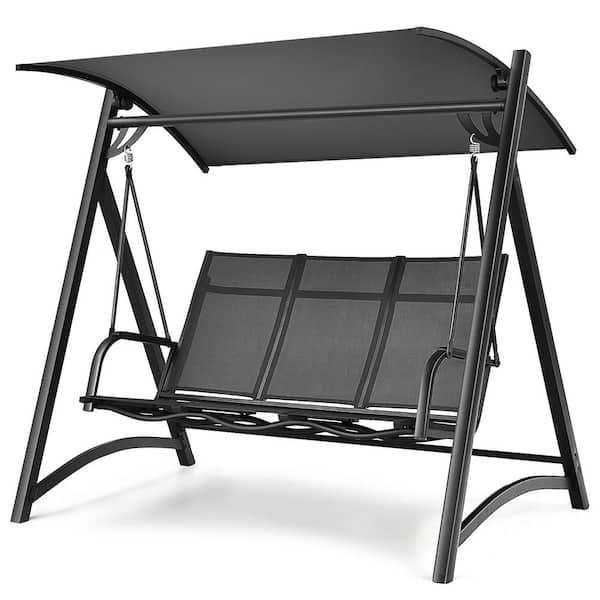 Costway 3-Person Aluminum Outdoor Porch Swing Chair Frame Adjust Canopy Patio Swing