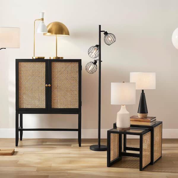 Saddlebrook 21.5 in. Cream Ceramic and Faux Wood Table Lamp with White Fabric Shade