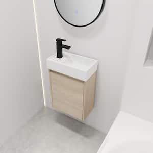 16.1 in. W x 8.9 in. D x 22.8 in. H Single Sink Bathroom Vanity in Light Brown with White Ceramic Top For Small Bathroom