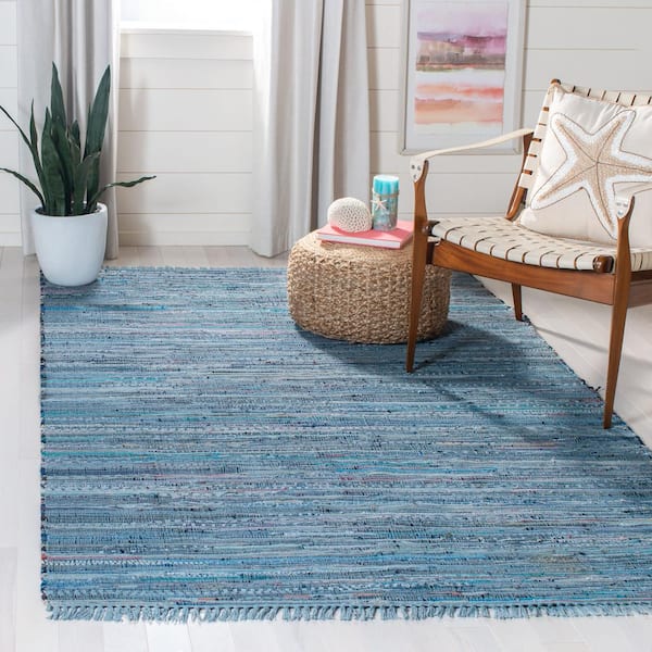 Rag Rug Blue/Multi 5 ft. x 8 ft. Striped Speckled Area Rug