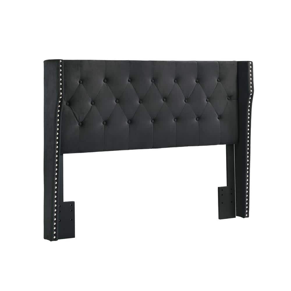 Luxurious Black Velvet King Panel Bed with Silver Nailhead Trim