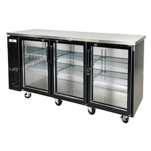 72 in. W 19.6 cu. Ft. Commercial Glass Door Under Back Bar Cooler Refrigerator in Black with Stainless Steel