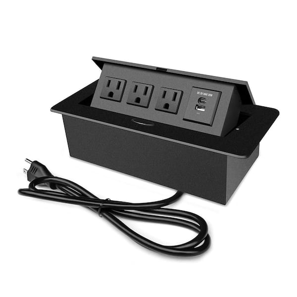 PD20W Type-C Fast Charging Aluminum Conference Table Power Hub with 3 AC Outlets USB Port Pop Up Connection Box