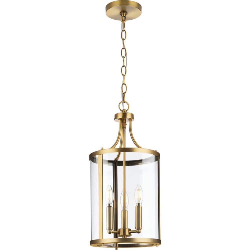 Gilliam Vintage Brass 3-Light Foyer Chandelier with Clear Glass