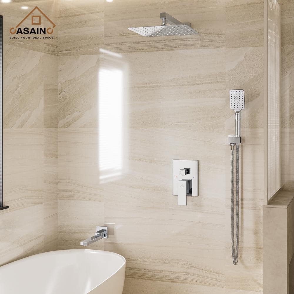 Chrome 10" Square Wall Mounted Rainfall Shower System with Handheld