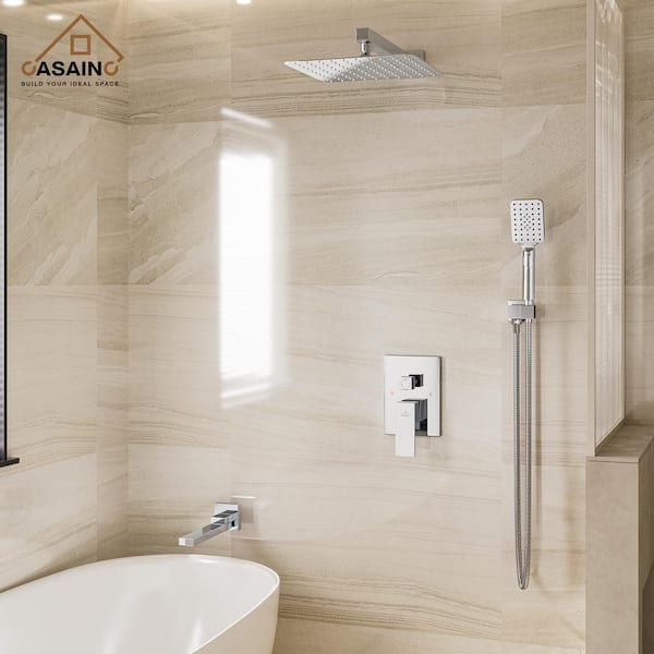 1-Handle 3-Spray Pattern 10 in. Wall Mount Shower Set Shower Head, Tub and Shower Faucet, Chrome (Valve Included)