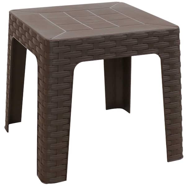Sunnydaze Decor 18 In Brown Square Plastic Indoor Outdoor Patio Side Table Rbw 051 The Home Depot - Plastic Patio End Tables