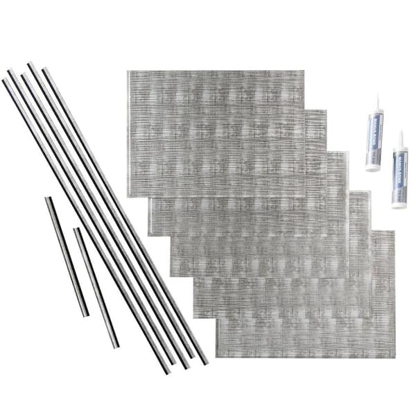 Fasade Ripple 18 in. x 24 in. Crosshatch Silver Vinyl Decorative Wall Tile Backsplash 15 sq. ft. Kit