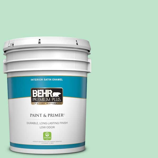 BEHR PREMIUM PLUS 5 gal. #P410-2 Spearmints Satin Enamel Low Odor Interior Paint & Primer