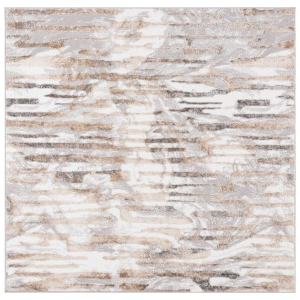 Maya 7 ft. x 7 ft. Ivory/Gray Beige Abstract Striped Square Area Rug