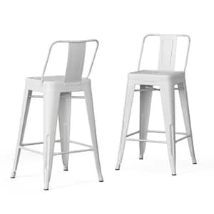 Rayne 24 in. Distressed White Metal Counter Height Stool (Set of 2)