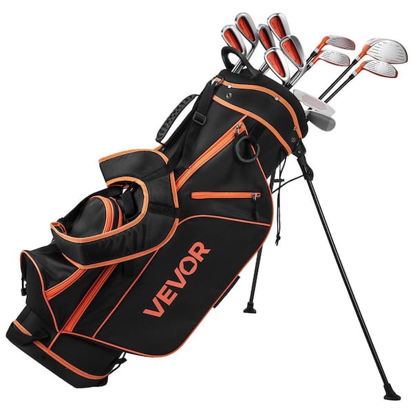12 Pcs Women's Golf Club Set, 460CC Driver, Fairway Wood, Hybrid, /#PW/#SW Irons, L-Shaped Putter, Stand Bag, Orange