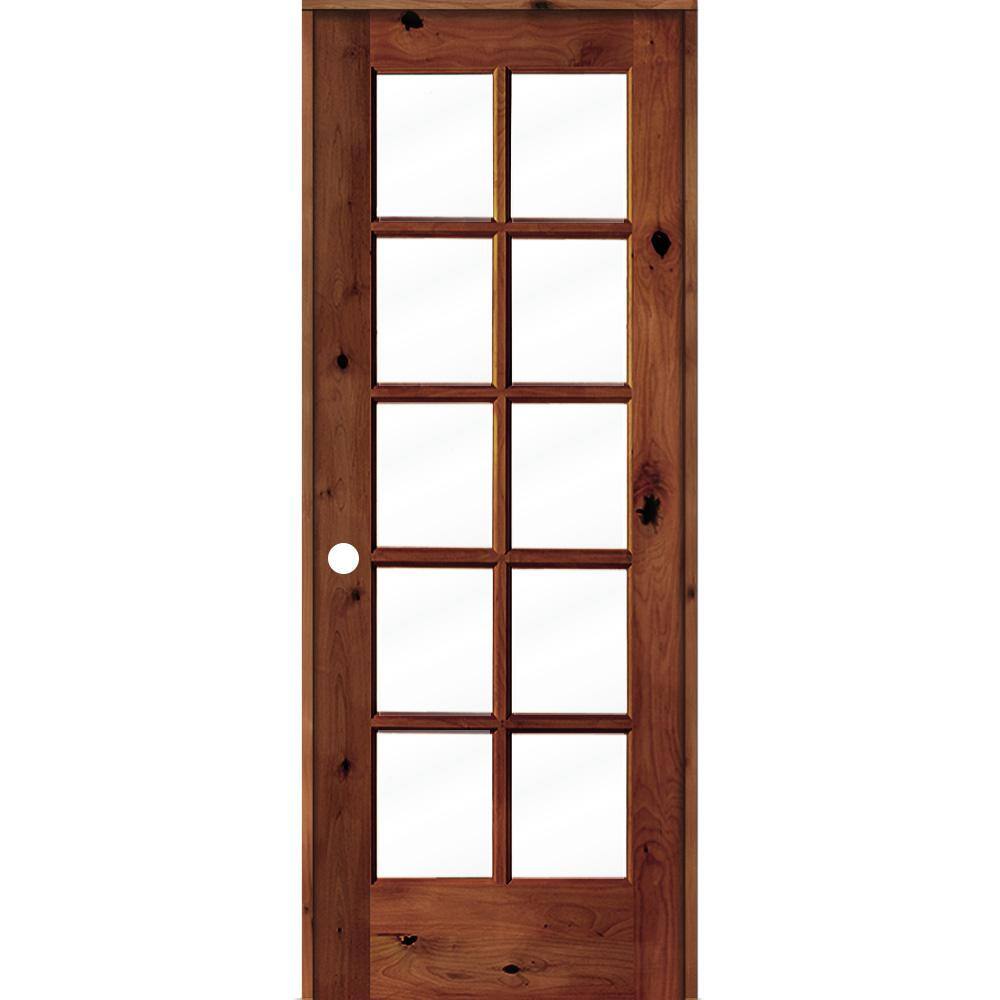 28 in. x 80 in. Knotty Alder Right-Handed 10-Lite Clear Glass Red Chestnut Stain Wood Single Prehung Interior Door price history on PriceWatchPro