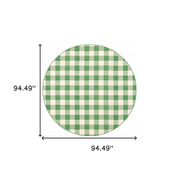 Green, Ivory 8 ft. x 8 ft. Loomed Geometric Polypropylene Round Indoor/Outdoor Area Rug