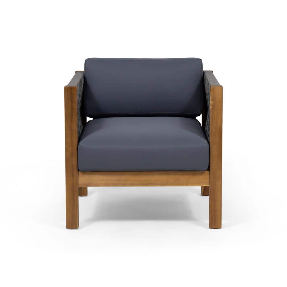 Outdoor Acacia Wood Club Chair for Backyard Patio Garden with Grey Cushions