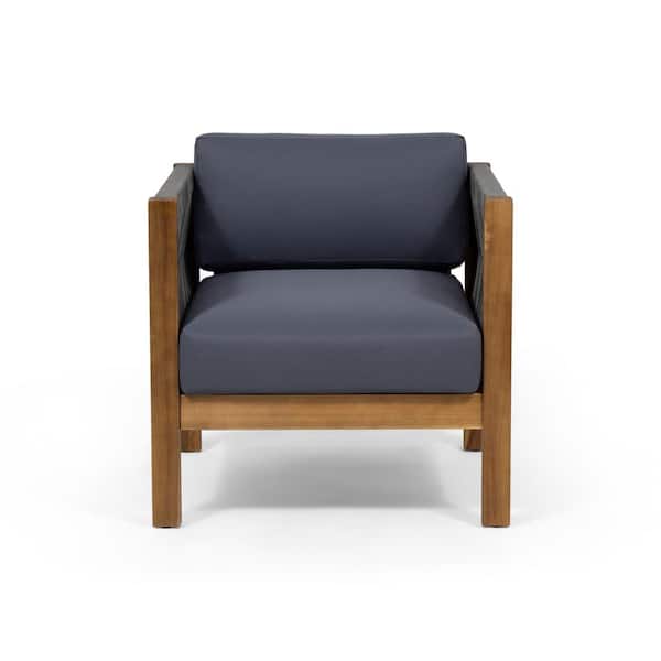 Unbranded Outdoor Acacia Wood Club Chair for Backyard Patio Garden with Grey Cushions