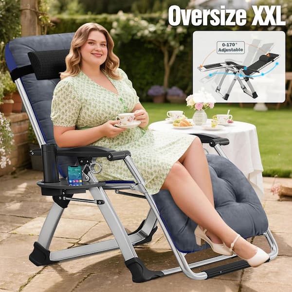 BOZTIY Textilene Zero Gravity Chair with Detachable Velvet Pad, Cup Holder, Headrest Folding Portable Recliner Patio Lounger