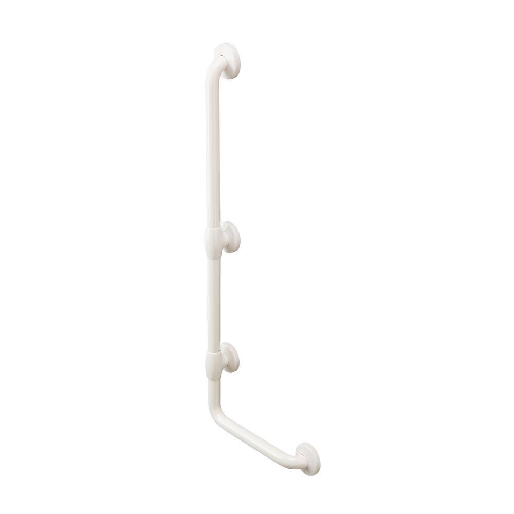 32 in. Antimicrobial Vinyl Coated L-Shape Grab Bar in White