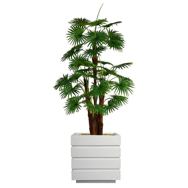 VINTAGE HOME 72 in. Tall Fan Palm Tree Artificial Dcor Faux Burlap Kit and Fiberstone Planter
