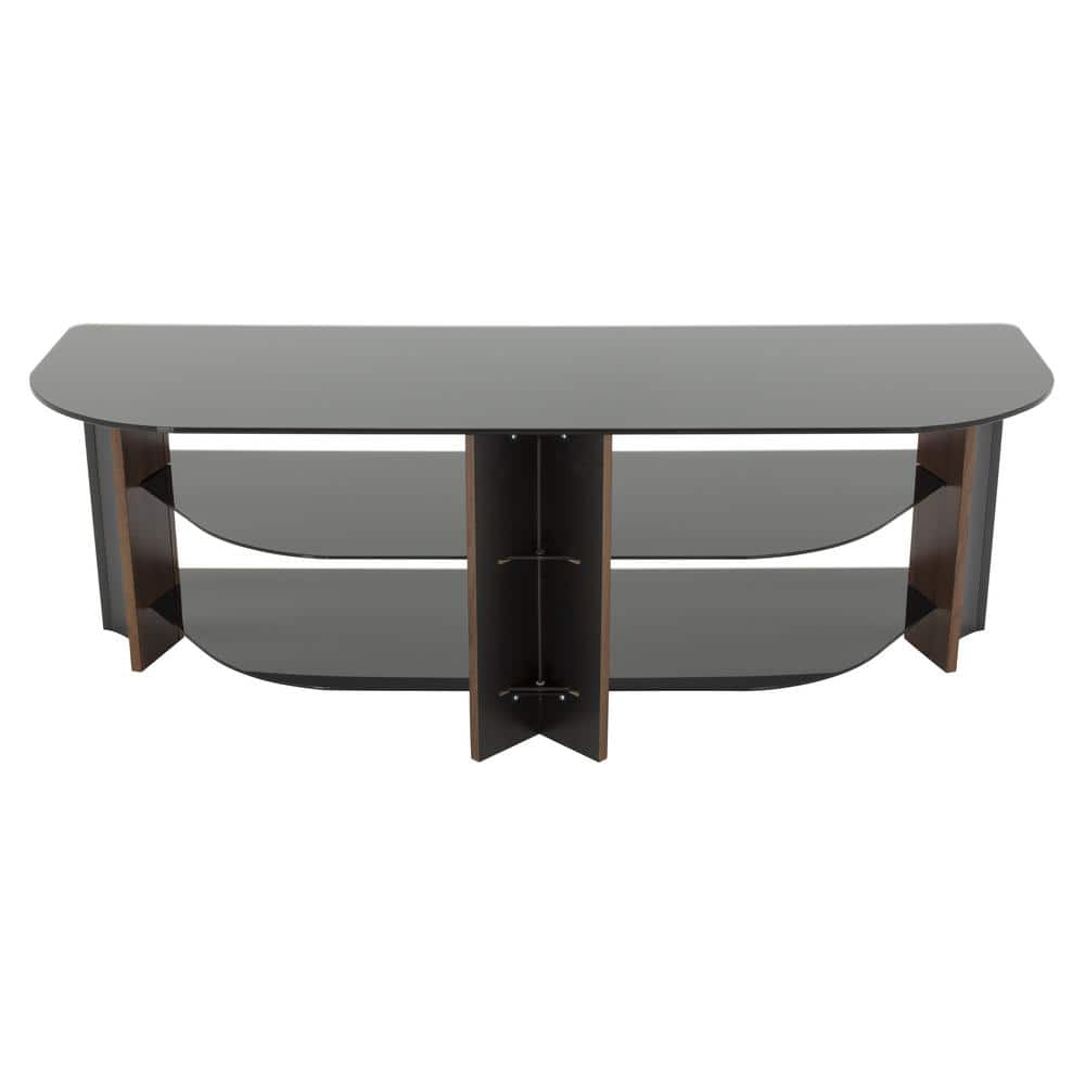 Walnut and Black Glass Corner TV Stand for 65" TVs