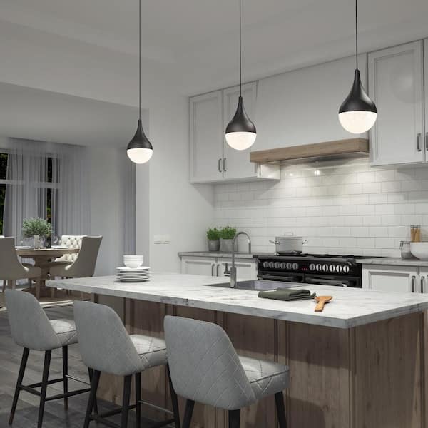 Artika Glitzer 6.5-Watt 1 Light Black Modern Integrated LED Mini Pendant Light Fixture for Kitchen Island