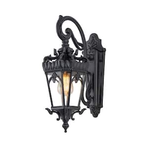 1-Light Matte Black Die-cast Aluminum Outdoor Wall Lantern Sconce with Clear Tempered Glass