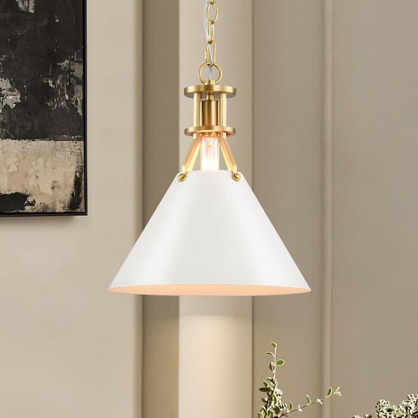 Rennnsan Quitterie 1-Light Modern White and Brushed Gold Cone Pendant Light