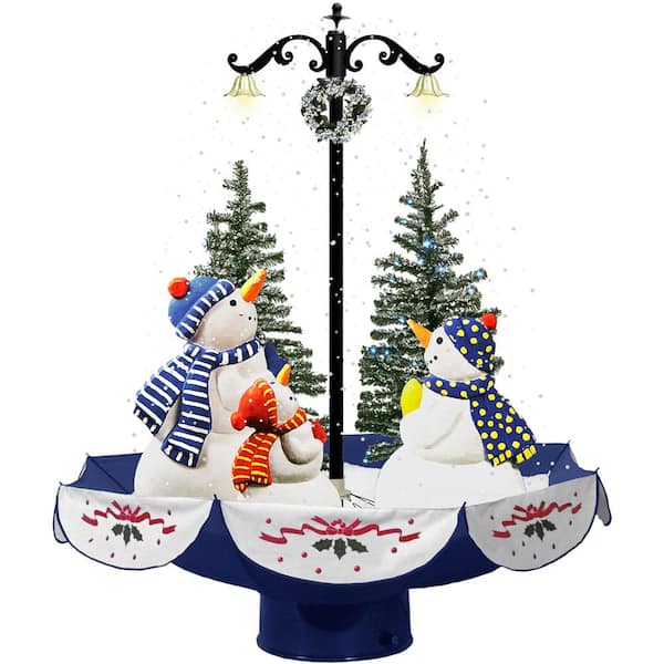 Fraser Hill Farm 29 in. Musical Snowman Family Scene with Blue Umbrella Base and Snow Function