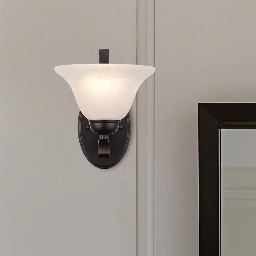 Hollyslope 1-Light Rubbed Oil Bronze Indoor Wall Sconce Light Fixture with Marbleized Glass Shade price history on PriceWatchPro