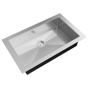 Aries 32 in Undermount Single Bowl 16 Gaige Stainless Steel Kitchen Sink with Bottom Grooves
