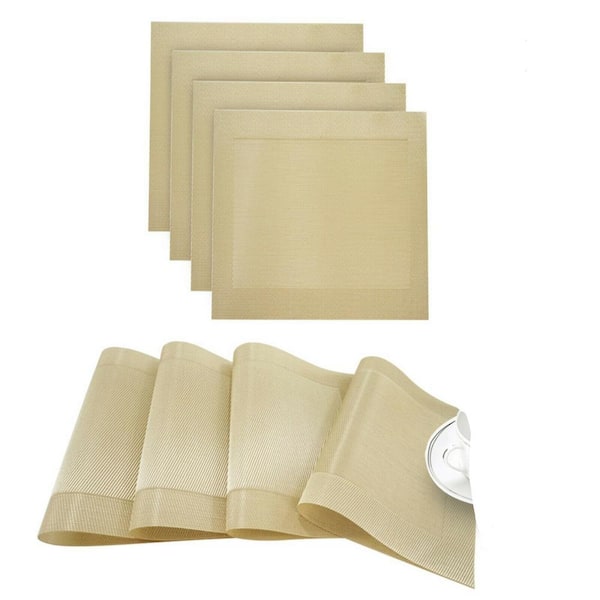 Dainty Home Napa Champagne Woven Textilene CrossweaveSolid Geometric Pattern Reversible 15 in. x 15 in. Square Placemat (Set of 4)