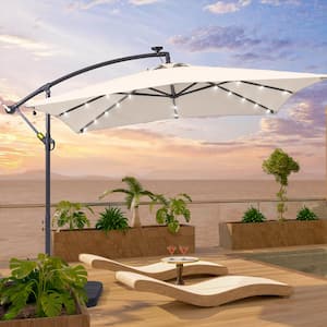 8.2 ft. x 8.2 ft. Patio Offset Cantilever Umbrella With LED Lights, Rectangular Canopy, Steel Pole and Ribs in Beige