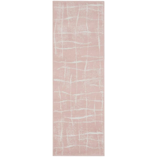 Nourison Whimsicle Pink Ivory 2 ft. x 8 ft. Abstract Contemporary Kitchen Runner Area Rug