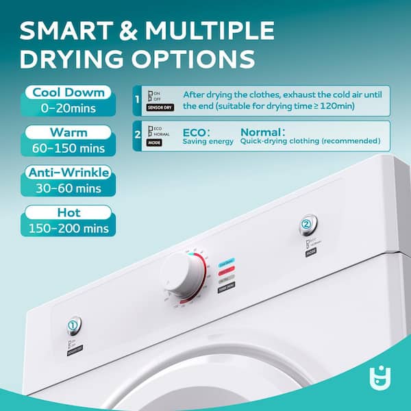 3.5 cu. ft. vented Front Load Stackable Electric Compact Dryer in White with Multiple Drying Modes, Exhaust Hose
